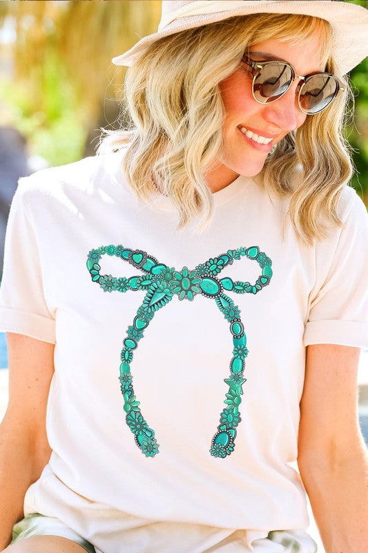 Turquoise Bow Graphic T Shirts - Hassle Free Cart