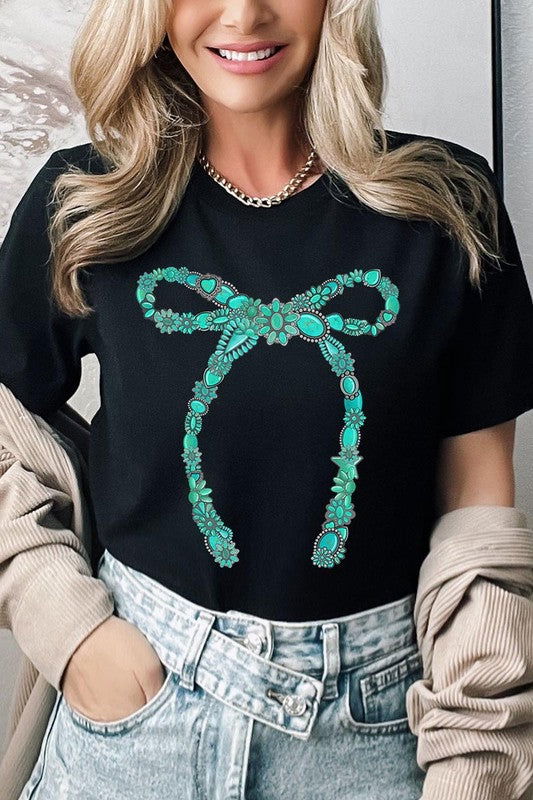 Turquoise Bow Graphic T Shirts - Hassle Free Cart