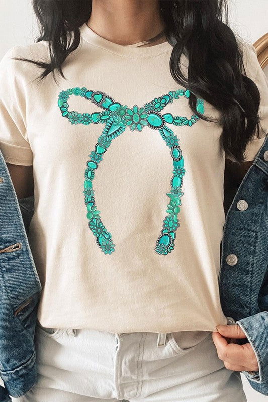 Turquoise Bow Graphic T Shirts - Hassle Free Cart