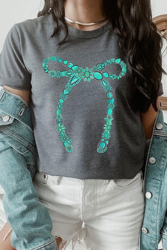 Turquoise Bow Graphic T Shirts - Hassle Free Cart