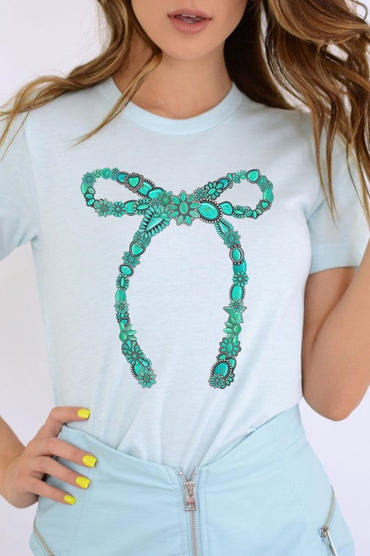 Turquoise Bow Graphic T Shirts - Hassle Free Cart