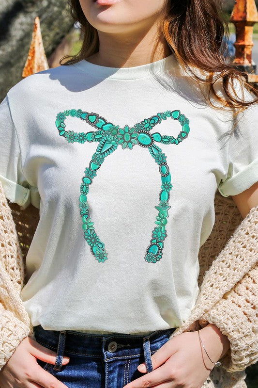 Turquoise Bow Graphic T Shirts - Hassle Free Cart