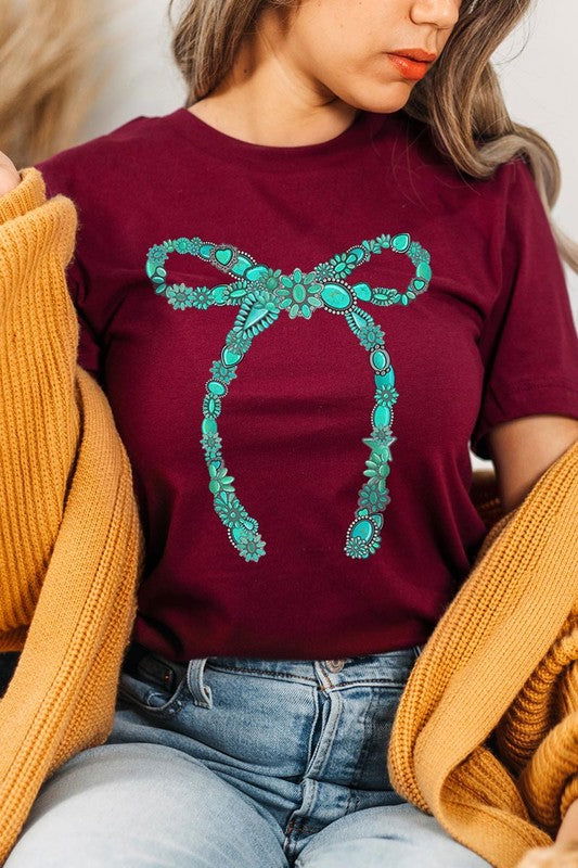 Turquoise Bow Graphic T Shirts - Hassle Free Cart