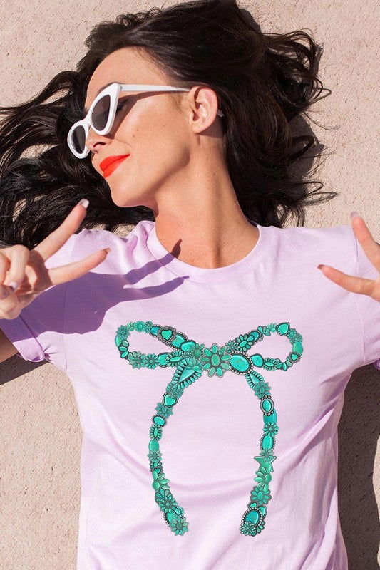 Turquoise Bow Graphic T Shirts - Hassle Free Cart