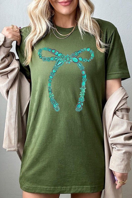 Turquoise Bow Graphic T Shirts - Hassle Free Cart