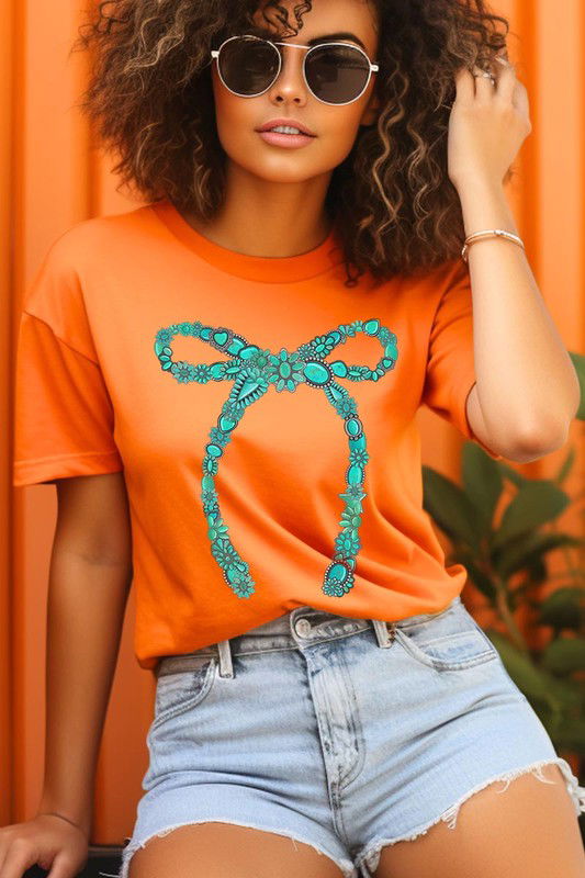 Turquoise Bow Graphic T Shirts - Hassle Free Cart