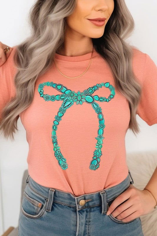 Turquoise Bow Graphic T Shirts - Hassle Free Cart