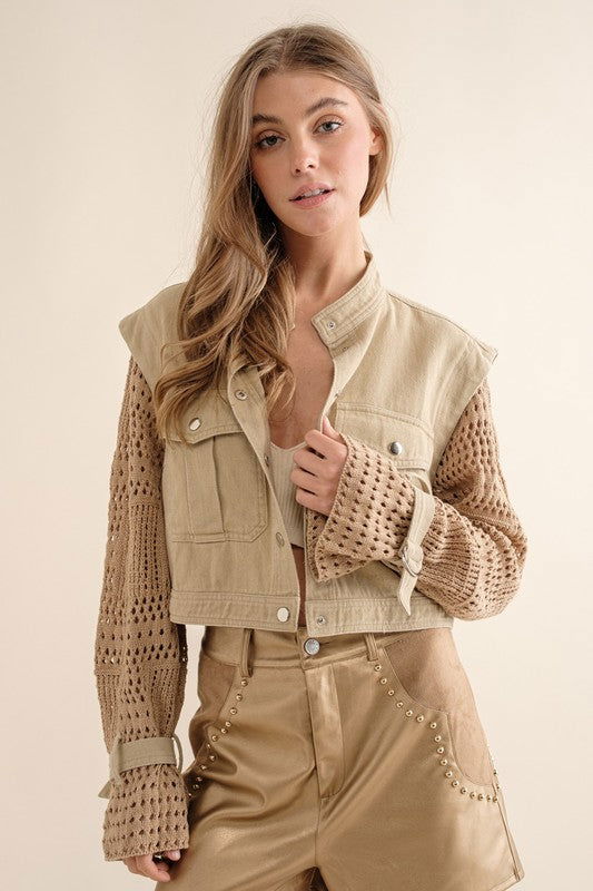 Twill Crop Crochet SLV Jacket - Hassle Free Cart