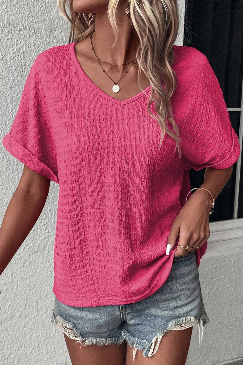 V-Neck Short Sleeve Blouse - Hassle Free Cart