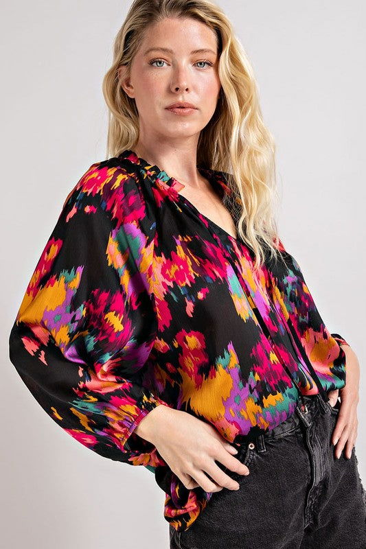 V-neck tie front blouse top - Hassle Free Cart