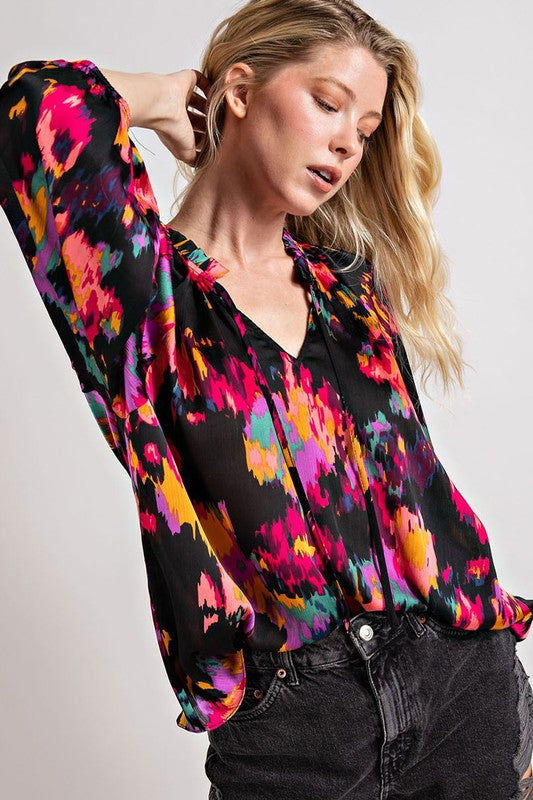 V-neck tie front blouse top - Hassle Free Cart