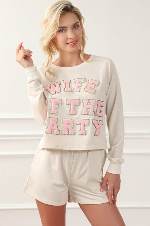 WIFE OF THE PARTY Round Neck Top and Shorts Lounge Set | Hassle Free Cart