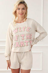 WIFE OF THE PARTY Round Neck Top and Shorts Lounge Set | Hassle Free Cart