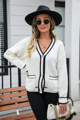 Waffle Knit V-Neck Cardigan with Pocket | Hassle Free Cart