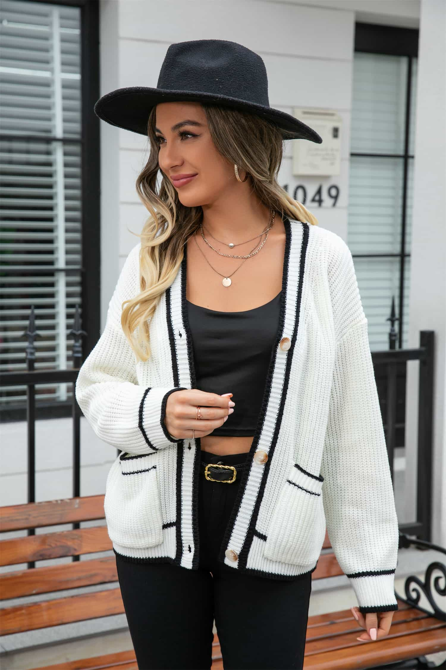 Waffle Knit V-Neck Cardigan with Pocket | Hassle Free Cart