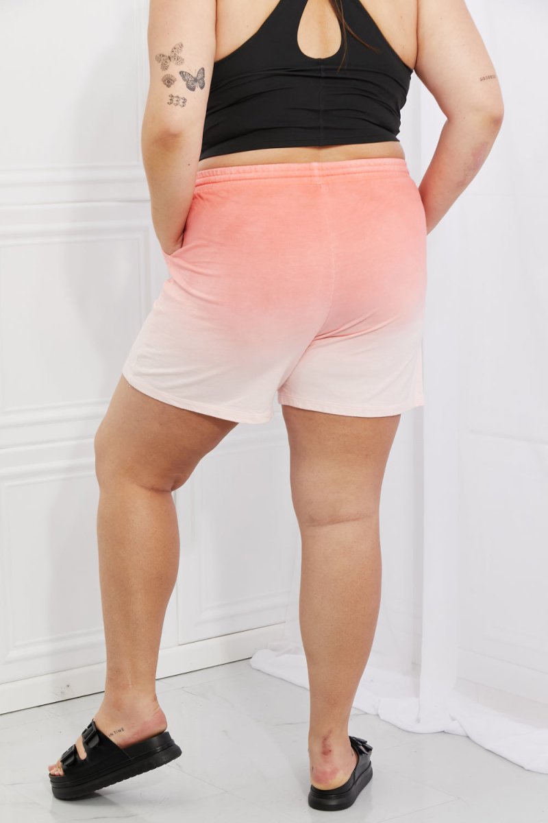 Zenana In The Zone Full Size Dip Dye High Waisted Shorts in Coral | Hassle Free Cart