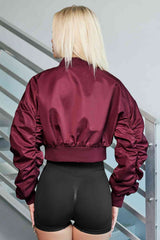 Zip-Up Ruched Cropped Jacket | Hassle Free Cart