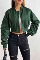 Zip-Up Ruched Cropped Jacket | Hassle Free Cart