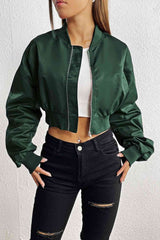 Zip-Up Ruched Cropped Jacket | Hassle Free Cart