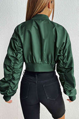 Zip-Up Ruched Cropped Jacket | Hassle Free Cart