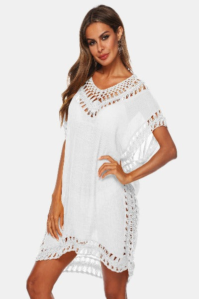 Cutout V-Neck Short Sleeve Swimsuit Cover-Up Dress