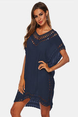 Cutout V-Neck Short Sleeve Swimsuit Cover-Up Dress