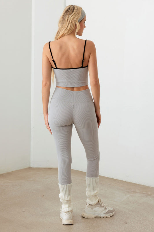 Le Lis Gray Ribbed Crop Cami and High Waist Brushed Leggings Set