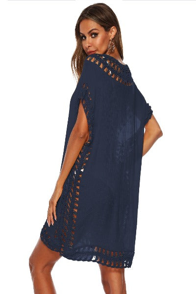 Cutout V-Neck Short Sleeve Swimsuit Cover-Up Dress