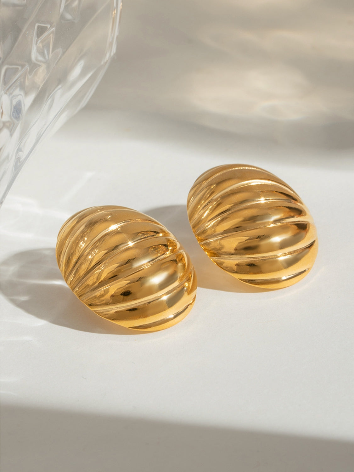 18K Gold-Plated Stainless Steel Ribbed Earrings