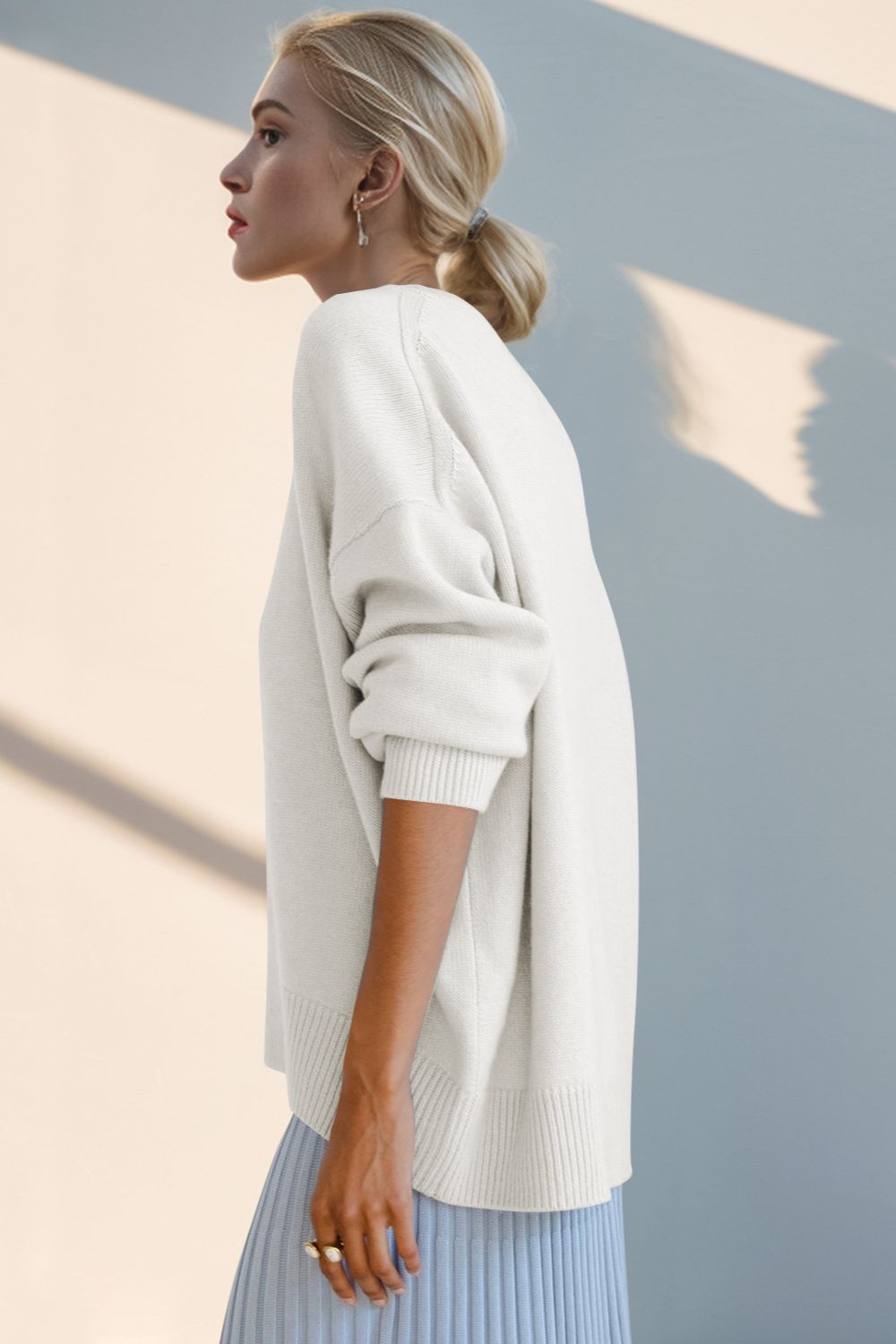 Basic Bae Round Neck Dropped Shoulder Sweater