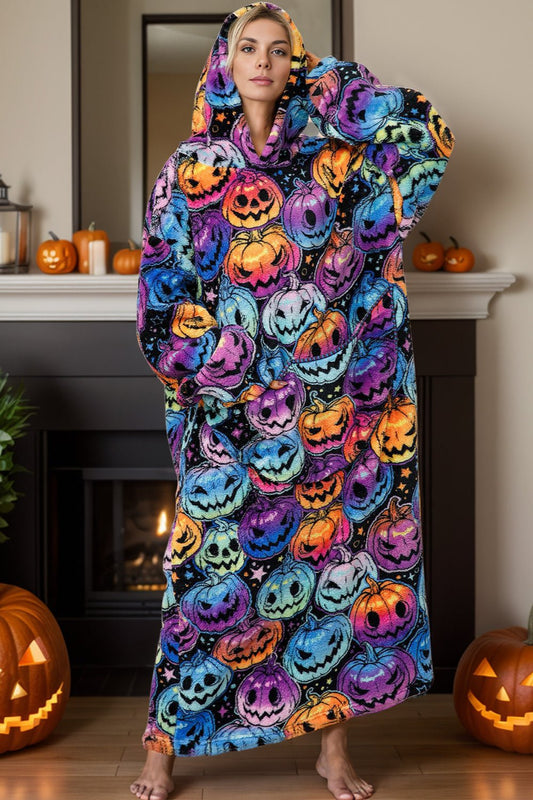 Halloween Fuzzy Pocketed Long Sleeve Hooded Lounge Dress