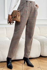 Perfee Plaid Straight Pants with Pockets