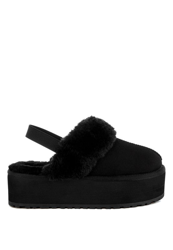 Kutchu Faux Fur Trim Platform Classic Slingback