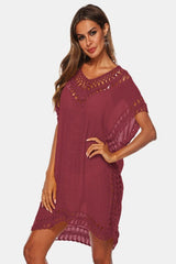 Cutout V-Neck Short Sleeve Swimsuit Cover-Up Dress